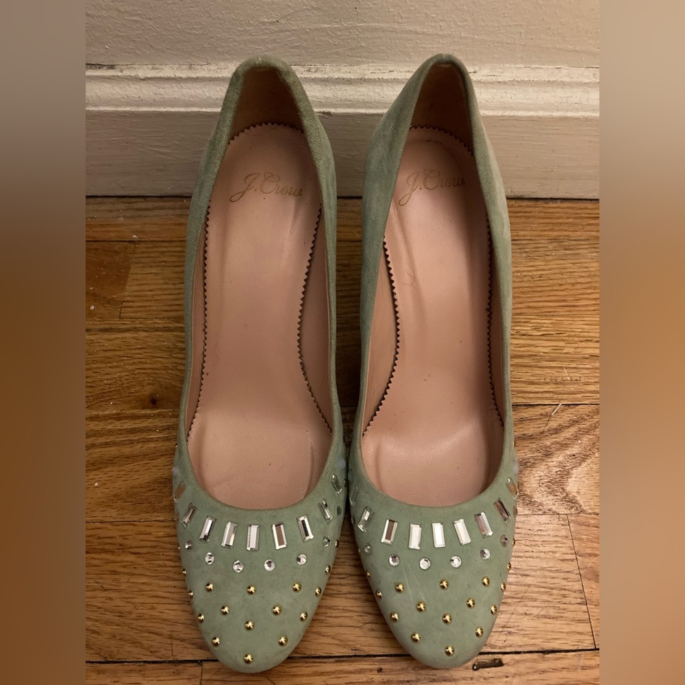 J.Crew Bell Pumps with Jewels sz 7 aqua blue
